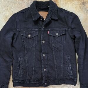 Levi's Black Cotton Denim Sherpa Type III Trucker Jacket Iconic Y2K Size M